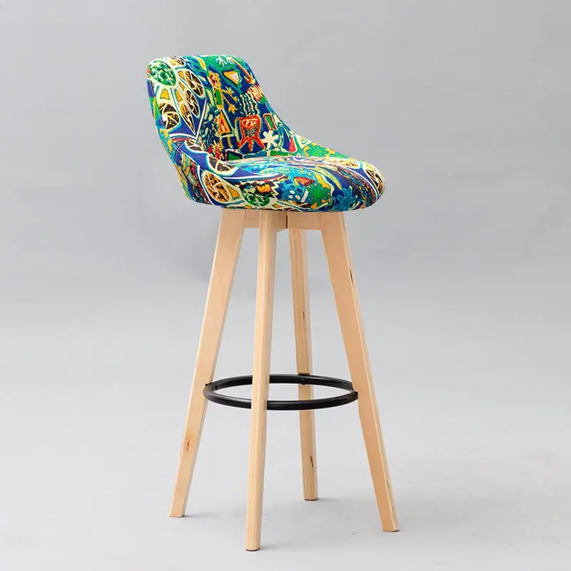 Барный стул из твердой древесины, домашний барный стул, вращающийся барный стул, модный современный минималистичный Европейский Креативный высокий стул - Цвет: style 16