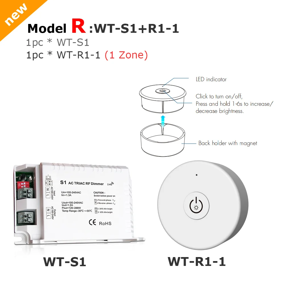 Triac светодиодный диммер 220 В с закругленным краем и затемнением RF 2,4G беспроводной пульт дистанционного управления Smart Wifi AC 230 в 110 В светодиодный светильник переключатель-регулятор яркости лампы - Цвет: Model R