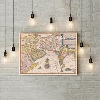 

Vintage Maps of the Middle East Tagged Linschoten Retro Canvas Print Poster Wall Sticker Home Bar Pub Cafe Decoration Painting