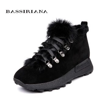

BASSIRIANA 2018 new genuine suede leather ankle boots for women, winter season Size 35-40 Color Blue Black Free Shipping