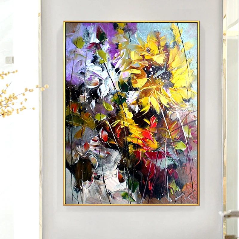 

100% Hand Painted Abstract Flowers Art Oil Painting On Canvas Wall Art Wall Adornment Pictures Painting For Live Room Home Decor