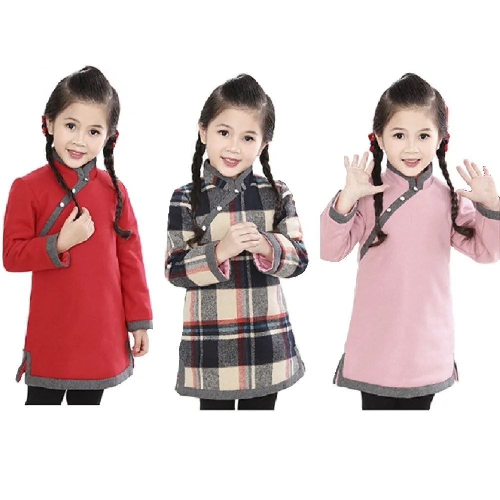 

Red Baby Girl Dresses Coats Children Qipao Clothes Outerwear Spring Festival Quilted Cheongsam Girls Blouse Chi-Pao Dress Jumper