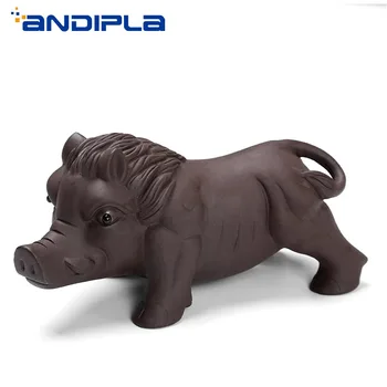 

Authentic Yixing Purple Clay Tea Pet Handmade Wild Pig Figurine Crafts Creative Tea Tray Ornaments Lucky Feng Shui Home Decor