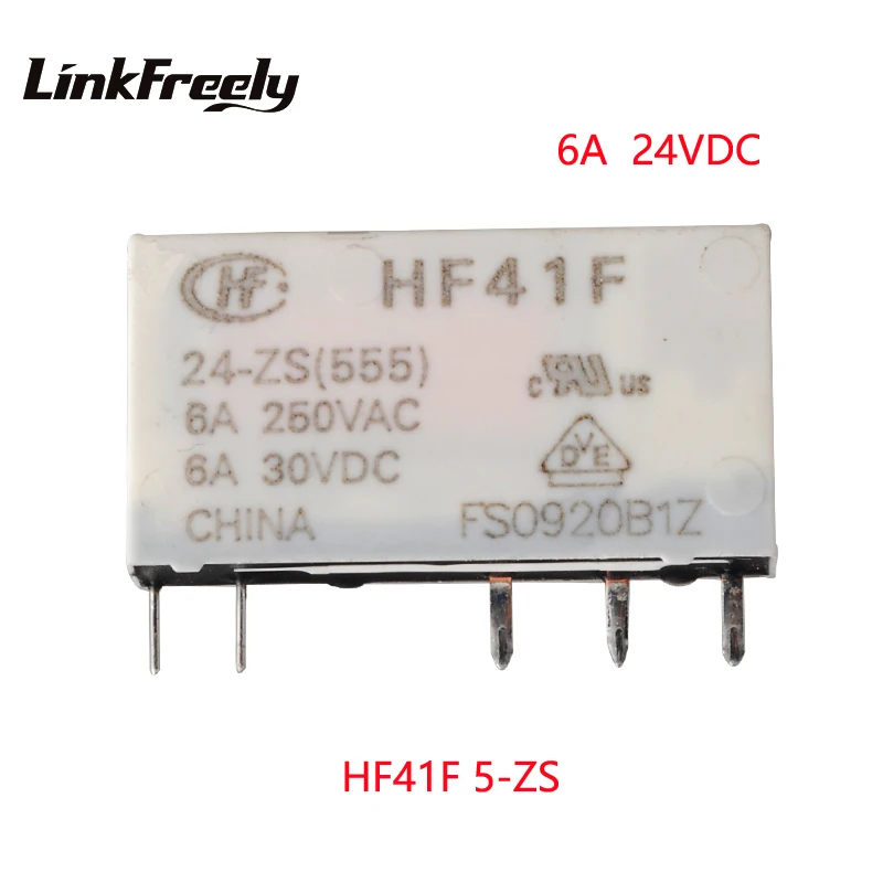 HF41F 24 ZS 10pcs Micro PCB Mount Power Relay 24VDC 6A 5 Pin PCB Type