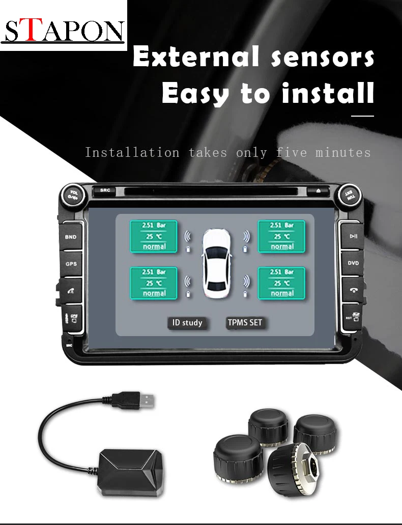 

STAPON Android navigation external TPMS tire pressure monitor alarm system wireless transmission TA-4