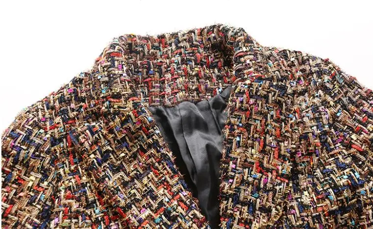Брендовый подиумный твидовый комплект, отложной воротник, многоцветная клетчатая длинная куртка и короткие штаны, комплект для женщин, комплект из 2 предметов с шортами