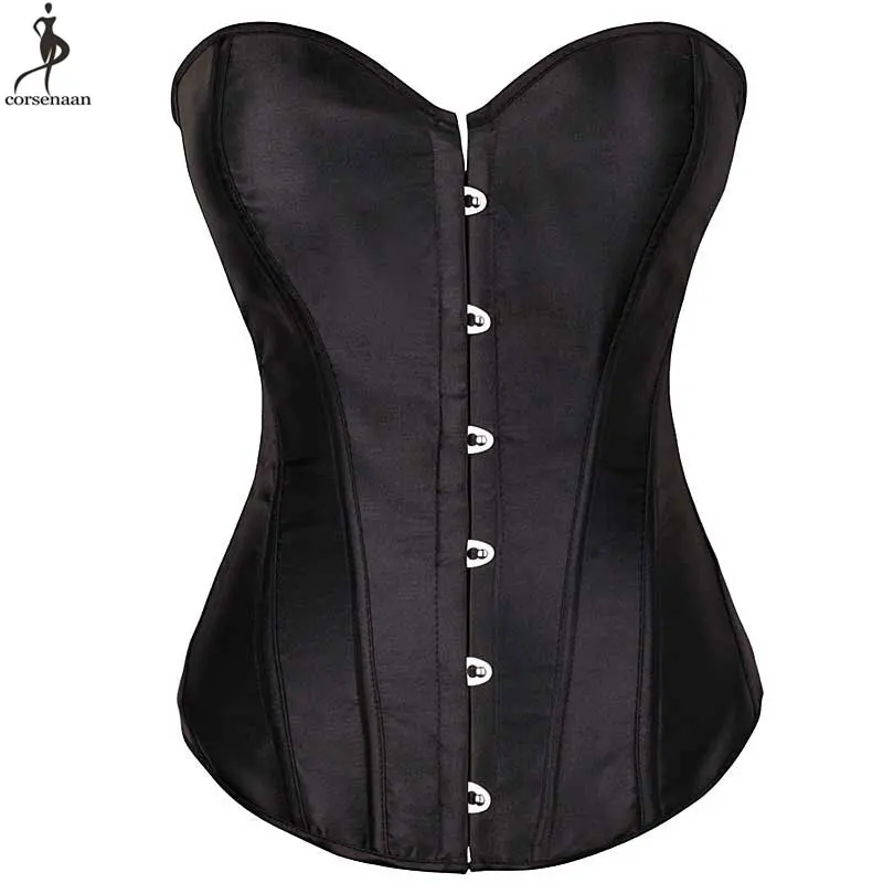 

Satin Overbust Corset Elastic Boned Korsett For Women Solid Black White Plus Size Korset Front Busk Waist Slimming Cincher Korse