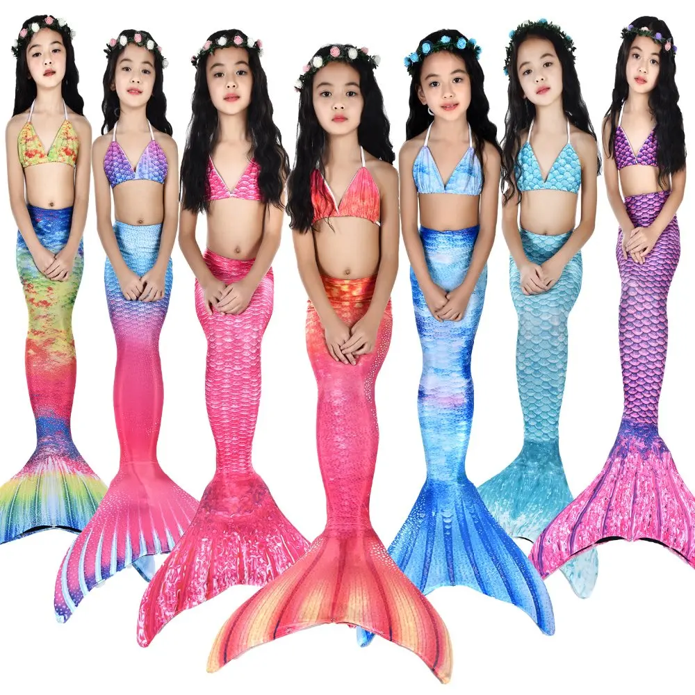 

New Kid Mermaid Cos Costume Bikini Shorts Mermaid Tail Skirt 3Pcs Set Beach Wear Swimsuit The tail can open can put in a monofin