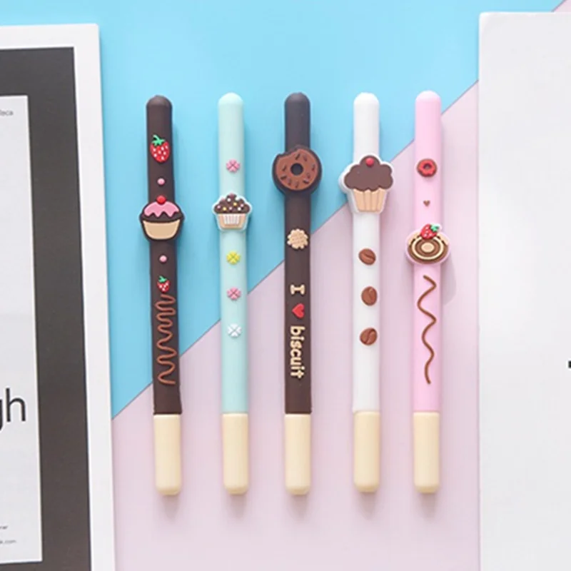 Bolo de Biscoito de Chocolate Lote Caneta Mini Rosquinhas 0.5 Milímetros Esferográfica Cor Preta Gel Pens Papelaria Material Escolar Escritório F710 20 Pçs –