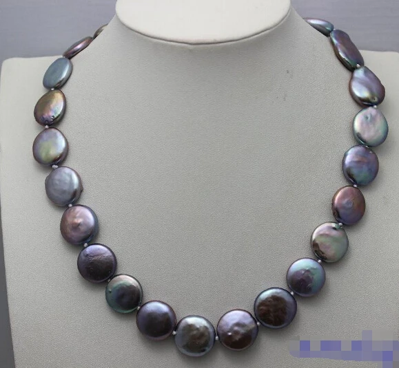 

FREE shipping>>> >>>Dark gray coin Freshwater pearl necklace 15-17mm 17" 6.07
