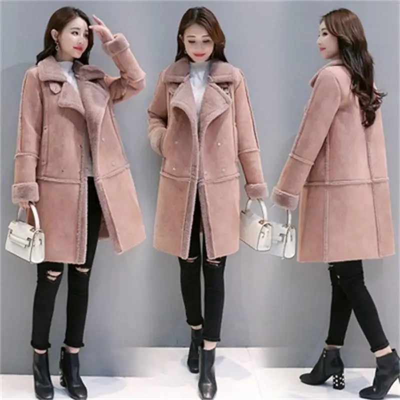 

fashion New Autumn Winter Women Coat Warm Velvet Thicken Faux Suede CoatsFemale Solid Double Breasted Jacket Long Outwear Loose