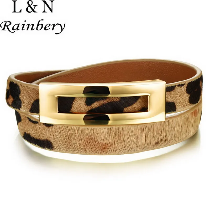 Rainbery New Retro Leopard Print Accessories Double Surround Adjustable Leather Bracelets Unisex Bangles Pulseiras Masculina