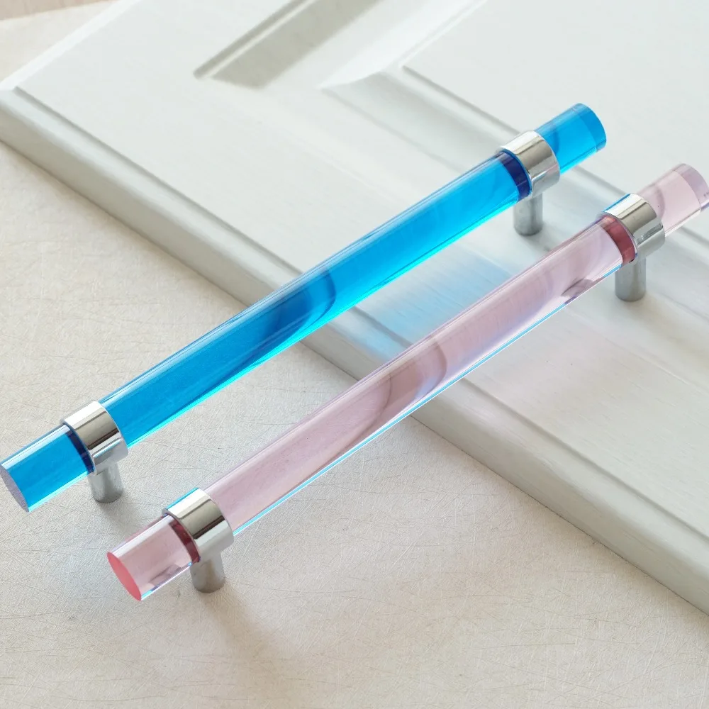 

6.3" Acrylic Dresser Pulls Cabinet Door Pulls Drawer Pull Handles Bar Blue Pink Silver Kitchen Handle Knobs Modern 160mm