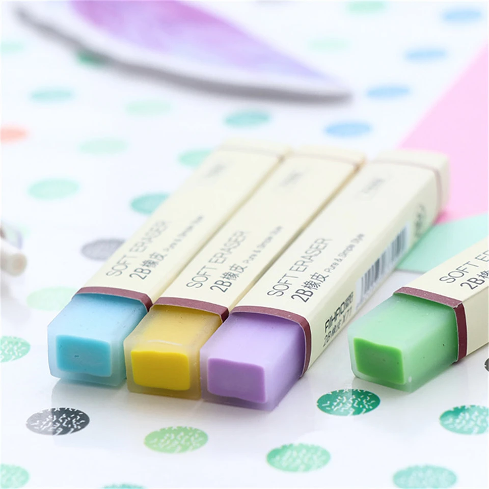 3Pcs/lot Pencil Erasers Korea Creative Standard Kawaii Pure Color Long