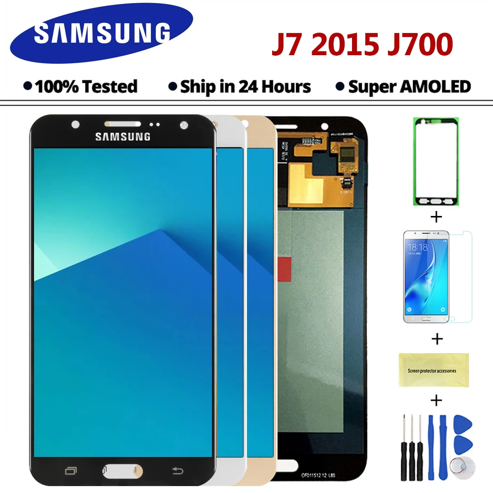 

AMOLED LCD Display Replacement For SAMSUNG Galaxy J7 2015 J700 SM-J700F J700H J700M Touch Screen Digitizer Assembly Phone LCDs