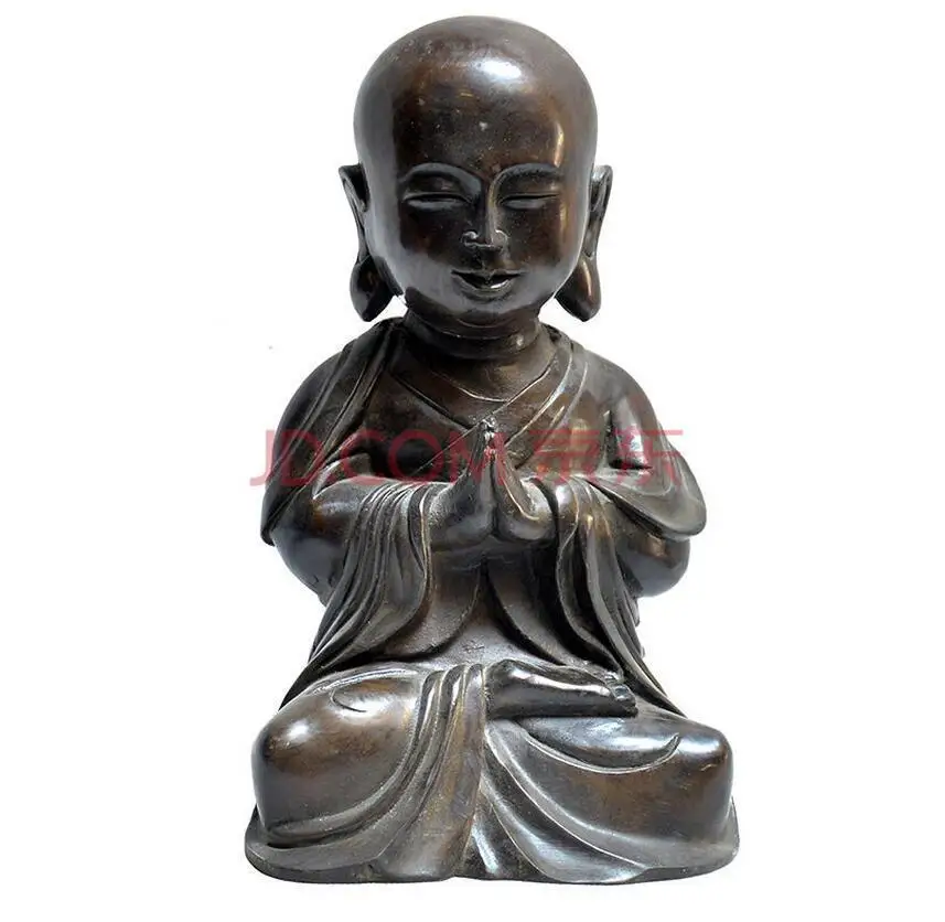 

Chinese Buddhism Pure Bronze Pray Young Monk Amitabha Maitreya Buddha Statue