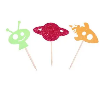 

Glitter Outer Space aliens birthday cupcake toppers wedding Halloween baby shower doughnut food treats picks party decorations