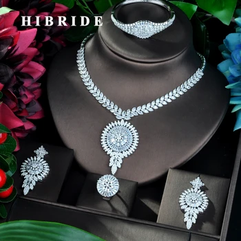 

HIBRIDE Big Pendant Design Luxury Cubic Zirconia Jewelry Sets For Women Party Luxury Dubai Nigeria Wedding Jewelry Sets N-809