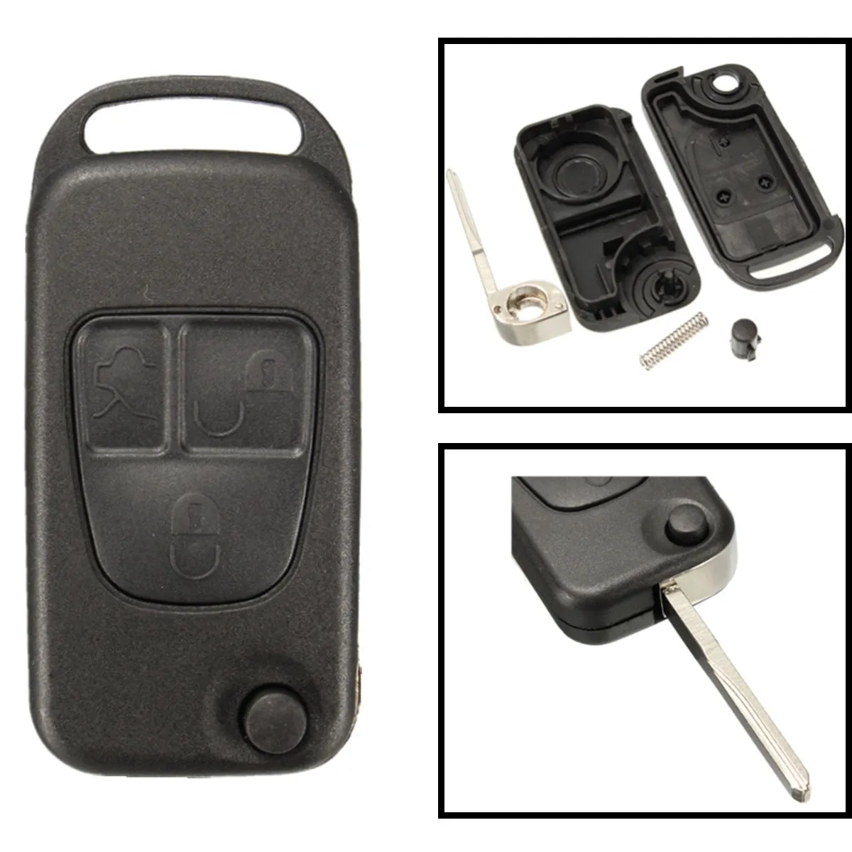 

3 Button Car Remote Flip Key Fob Shell Case with HU39 For Mercedes-Benz C E S ML