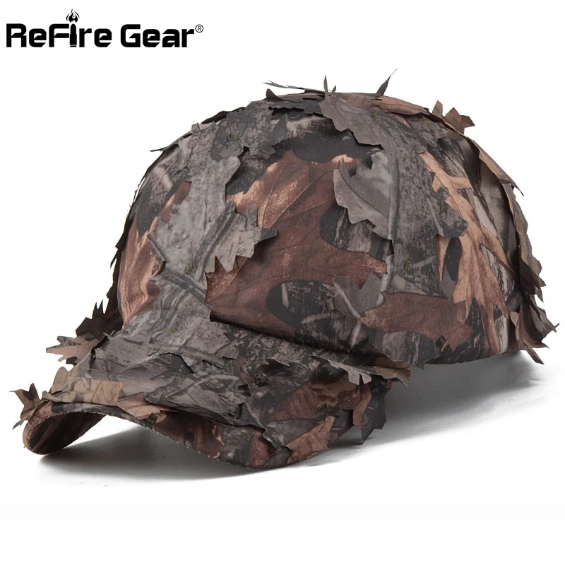 

ReFire Gear Men's Camouflage Cap Jungle Leaves Conceal Camo Baseball Cap Quick Dry Combat Snapback Hat Tactical Army Sniper Caps