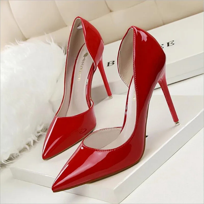 2019 New Fashion high heels women pumps thin heel classic white red nede beige sexy prom wedding shoes Blue Red wine