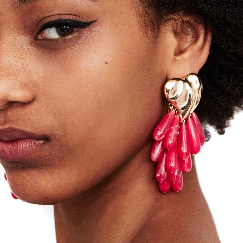

JUJIA 6 Colors Good Quality za Resin Beads Tassel Earrings Women's fashion earrings Pendientes Corazon Contrast
