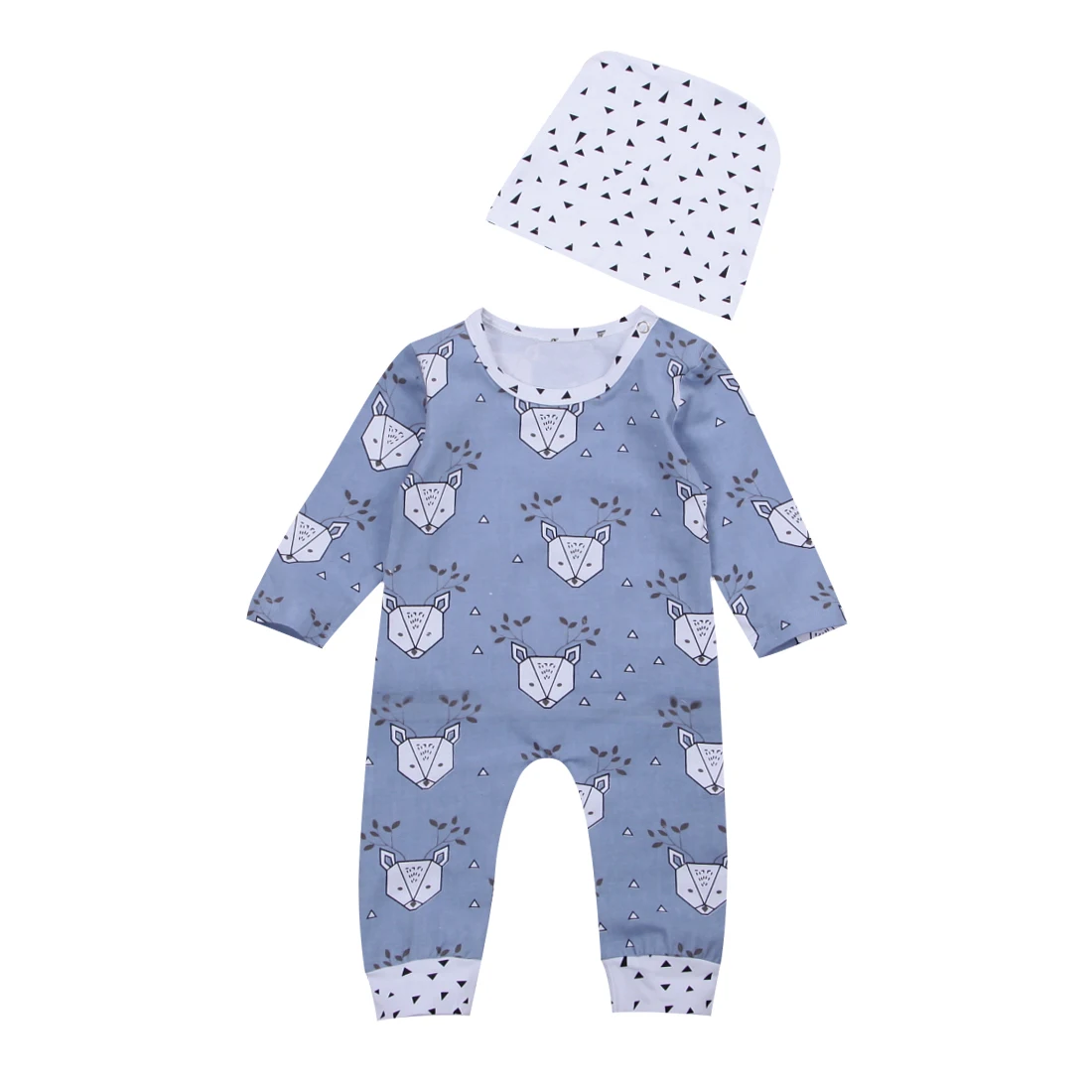 

Cartoon Blue Deer Head Newborn Kid Baby Boy Warm Infant Romper Jumpsuit+Hat Clothes Outfit
