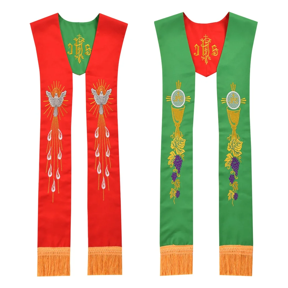 

1pc Stole Grape Chalice Dove Embroidery Church Reversible Stole Priest Pastor