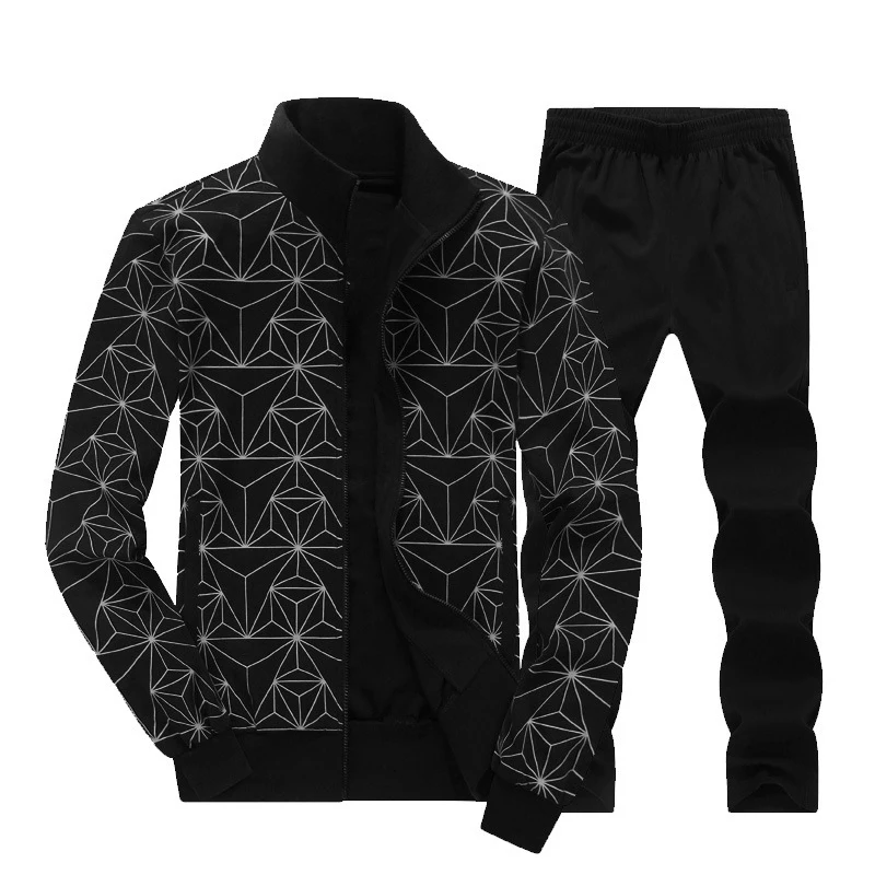 Ydtomm высокое качество 2018 осень комплект из двух предметов Повседневное спортивные костюм с геометрическим принтом на молнии Куртки + Брюки