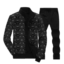 YDTOMM High Quality 2018 Autumn Two Piece Set Casual Sporting Suit Geometric Printed Zipper Jackets + Pants Men Tracksuit L-8XL