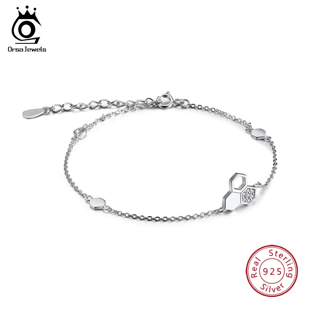 ORSA JEWELS из натуральной 925 браслеты стерлингового серебра для женщин с AAA кубический циркон Мёд в форме расчески браслет женские ювелирные