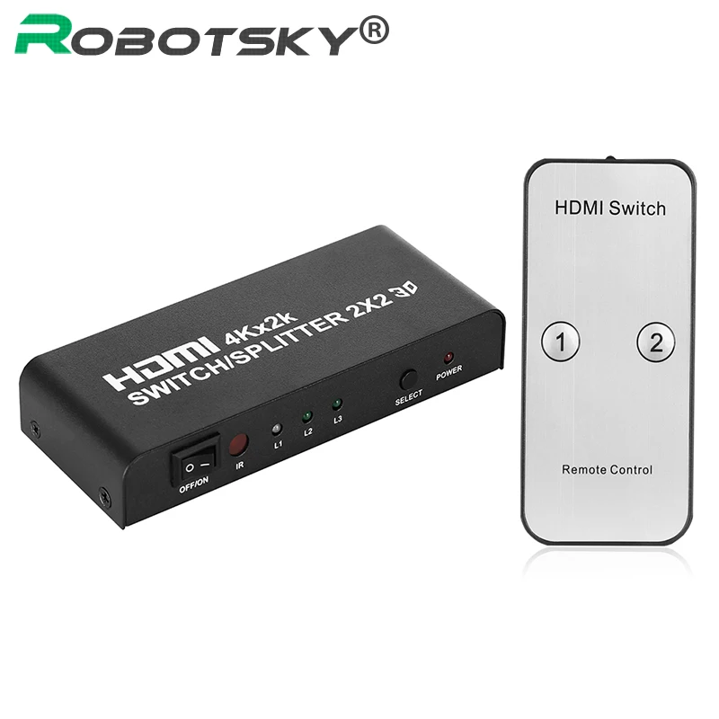 

Ultra HD 4K*2K 2 in 2 Out HDMI Switcher Converter 1080p 2X2 Audio Video HDMI Splitter & IR Remote Control for XBOX DVD PS3