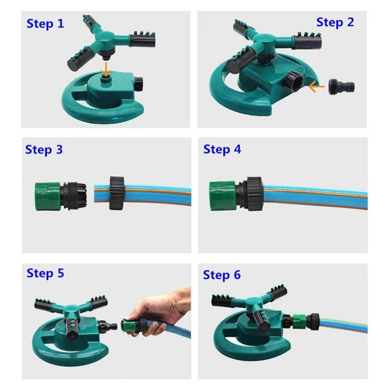 Садовый разбрызгиватель автоматический полив поливка газона 360 градусов круглый вращающийся водяной спринклер 3 насадки руки шланг трубы подключения