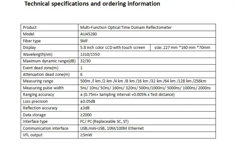 AUA5280 1310 1550nm 32/30dB SM с VFL OPM источник света Fibra оптика OTDR оптоволокно, рефлектометр оптический рефлектометр