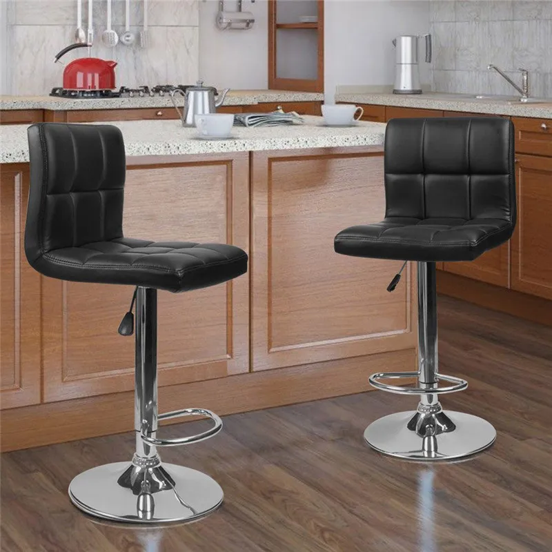 

2 Pcs Adjustable PU Leather Swivel Bar Stools Modern Height Bar Stools Pub Square Shaped Pneumatic Counter HWC
