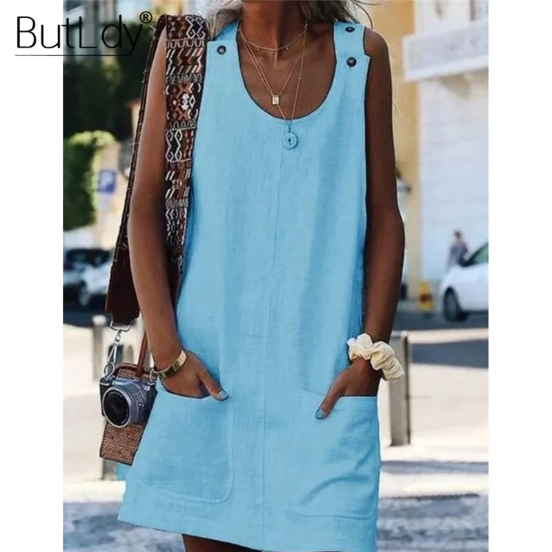 Tank Short Summer Dress Women 2019 Large Plus Big Size 5XL Loose Dresses Ladies Off Shoulder Sleeveless Pockets A-Line Dress