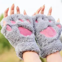 Зимние женские плюшевые перчатки пушистый медведь/кошка плюшевые лапы/коготь перчатки Kawaii Хэллоуин мягкие буксировочные женские перчатки