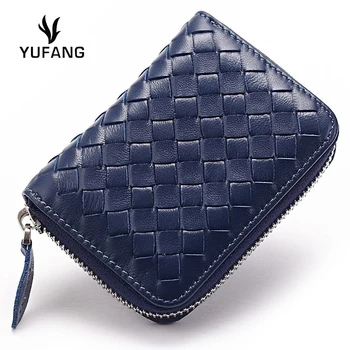 

YUFANG High Quality Genuine Sheep Leather Women Card Wallet Fashion Knitting Card Bag Female Large Capacity Business Card Holder
