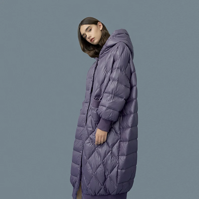 LYNETTE'S CHINOISERIE Winter Original Design Women Brief Ultra Loose X-long Hooded White Duck Down Coat Jackets Outerwear