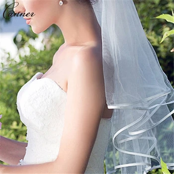

135cm White Wedding Veils with Ribbon Edge Simple One Layers Tulle Bridal Veils Short Women Wedding Accessories Q40