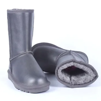 

Fashion New 2019 Non-slip Women Snow Boots 100% Genuine Cowhide Leather Waterproof Mid Calf Boots Warm Winter Boots Woman Shoes