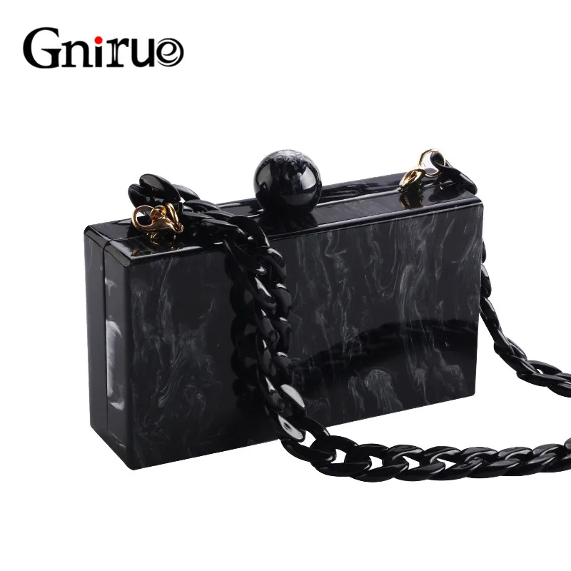 Skup Nowe mody marmurowe torby akrylowe Vintage kobiety Messenger torby czarny biały malowidło tuszowe torebki wieczorowe na imprezę bal torebki