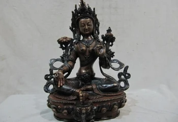 

USPS to USA S2634 Tibet classical Pure Handwork Bronze Made Seven Eye Green TaRa Kwan-Yin buddha