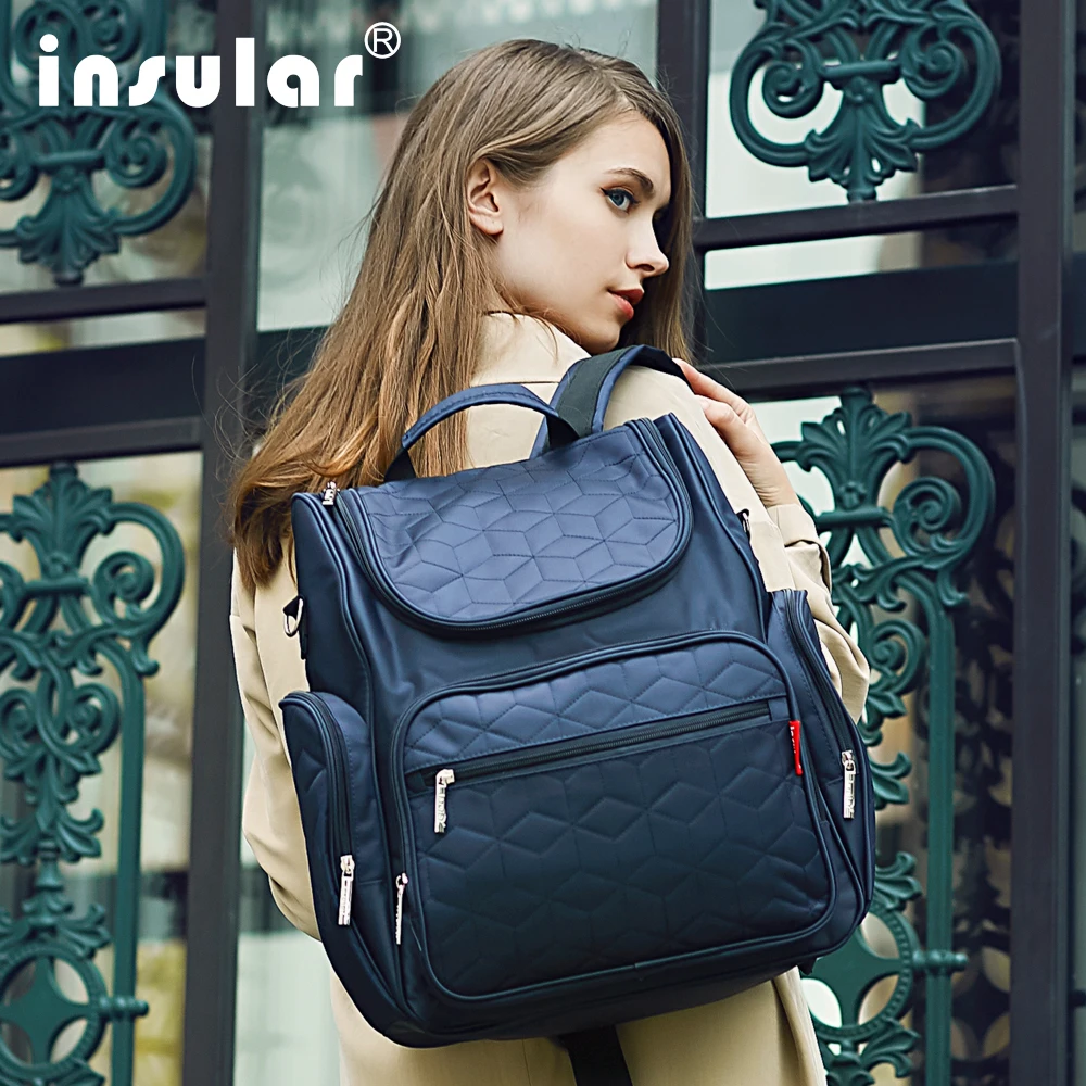 Insular العلامة التجارية أكياس حفاظات مومياء الأمومة التمريض ظهره شعرية الصلبة اللون أزياء طفل عربة أكياس الحفاض الرعاية