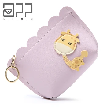 

JANE'S LEATHER Cute Giraffe Animal Cartoon Coin Purse High Quality Zipper Short Cards Keys Cash Money Bag Four Colors Available