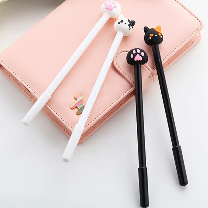 Kawaii Cartoon Cat 0.5mm Gel Pen Black Ink Marker School Office Supplies Student Exam Writing Drawing Stationery Girls Boys Gift