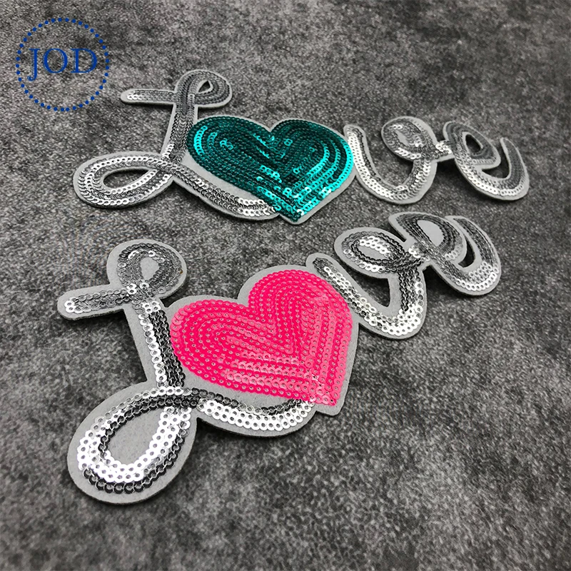 

-JOD- LOVE Sequin Embroidery Letter Fashion DIY Clothes Patch Applique Decorative Iron on Patches for Clothing Stickers badges @