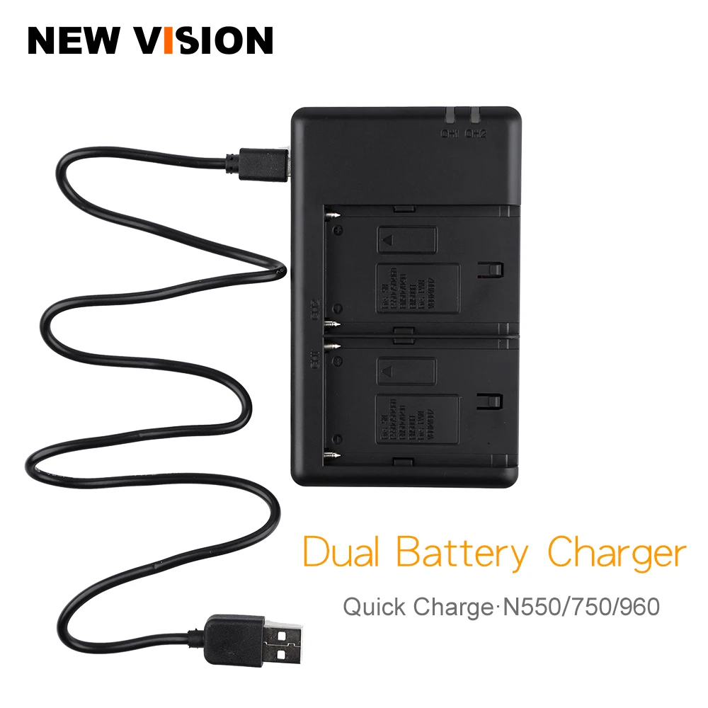 

NP-550 NP-750 NP-770 NP-970 Dual Battery Charger Quick Charge with USB Interfaces
