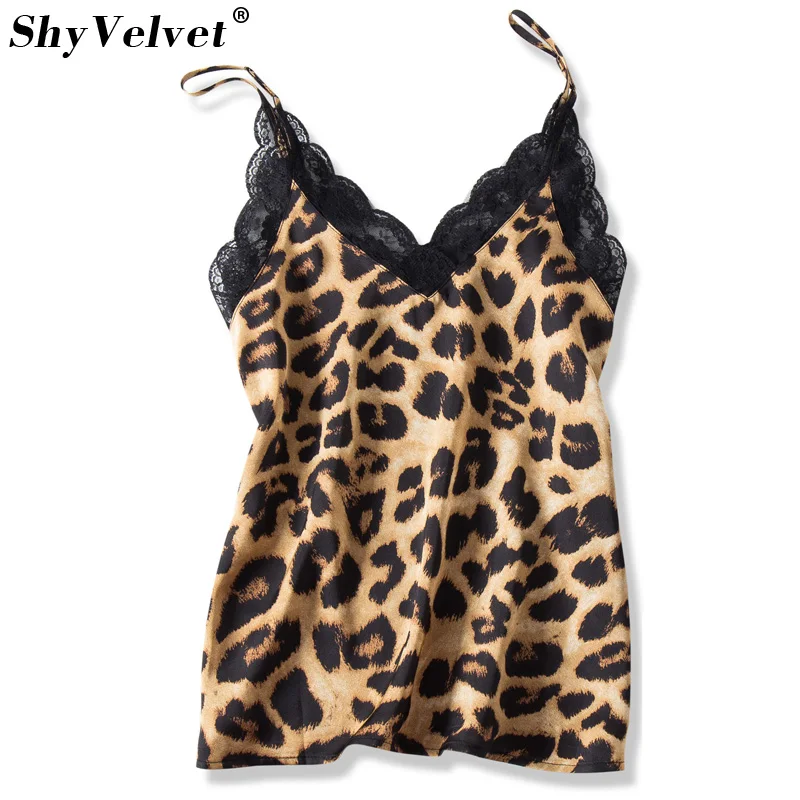 

Summer Silklike Camisole Lace Tank Tops Halter Leopard Print Sleeveless Cami V-neck Spaghetti Strap Satin Top Vest