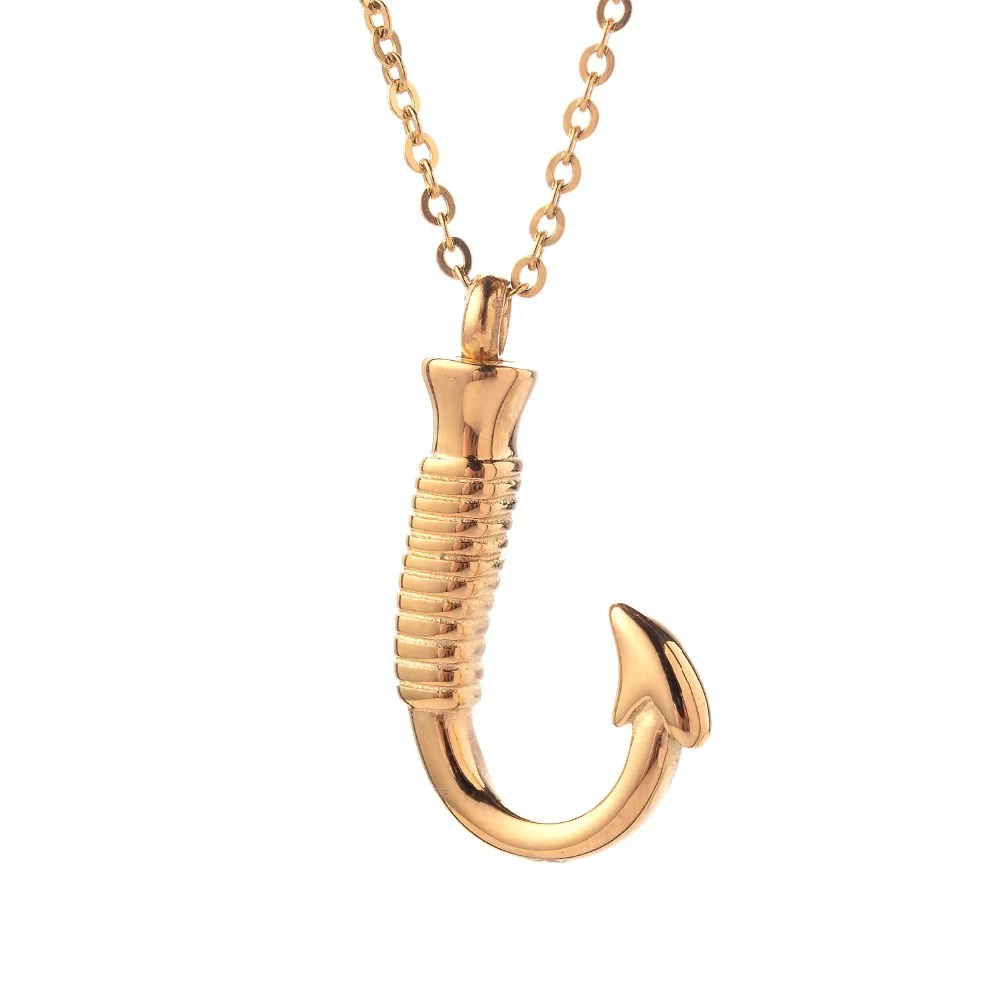 Fish Hook Memorial Ash Urn Necklace Stainless Steel Cremation Jewelry SH009